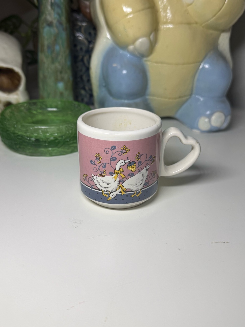Small Vintage 1980s Goose & Strawberry Mug With Heart Handle